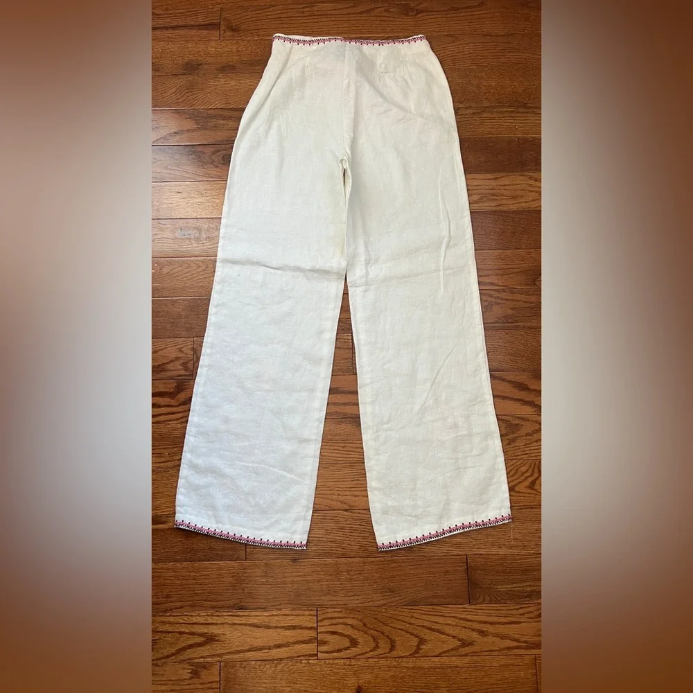 Vintage- Willi Smith White Linen Embroidered Flower Zipper On The Side Sz 4 - Picture 2 of 10